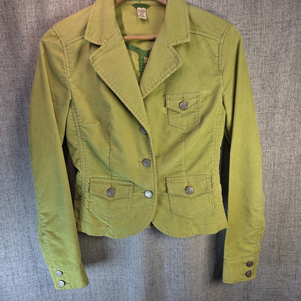 Aeropostale Y2K Lime Green Jacket‎ Corduroy Womens Blazer Collar Notch Hipster